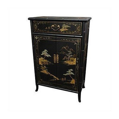 Oriental Furniture Fine Asian Furniture, 36-Inch Japanese Bamboo Design Lacquered Oriental Shoe Cabinet, Matte Black