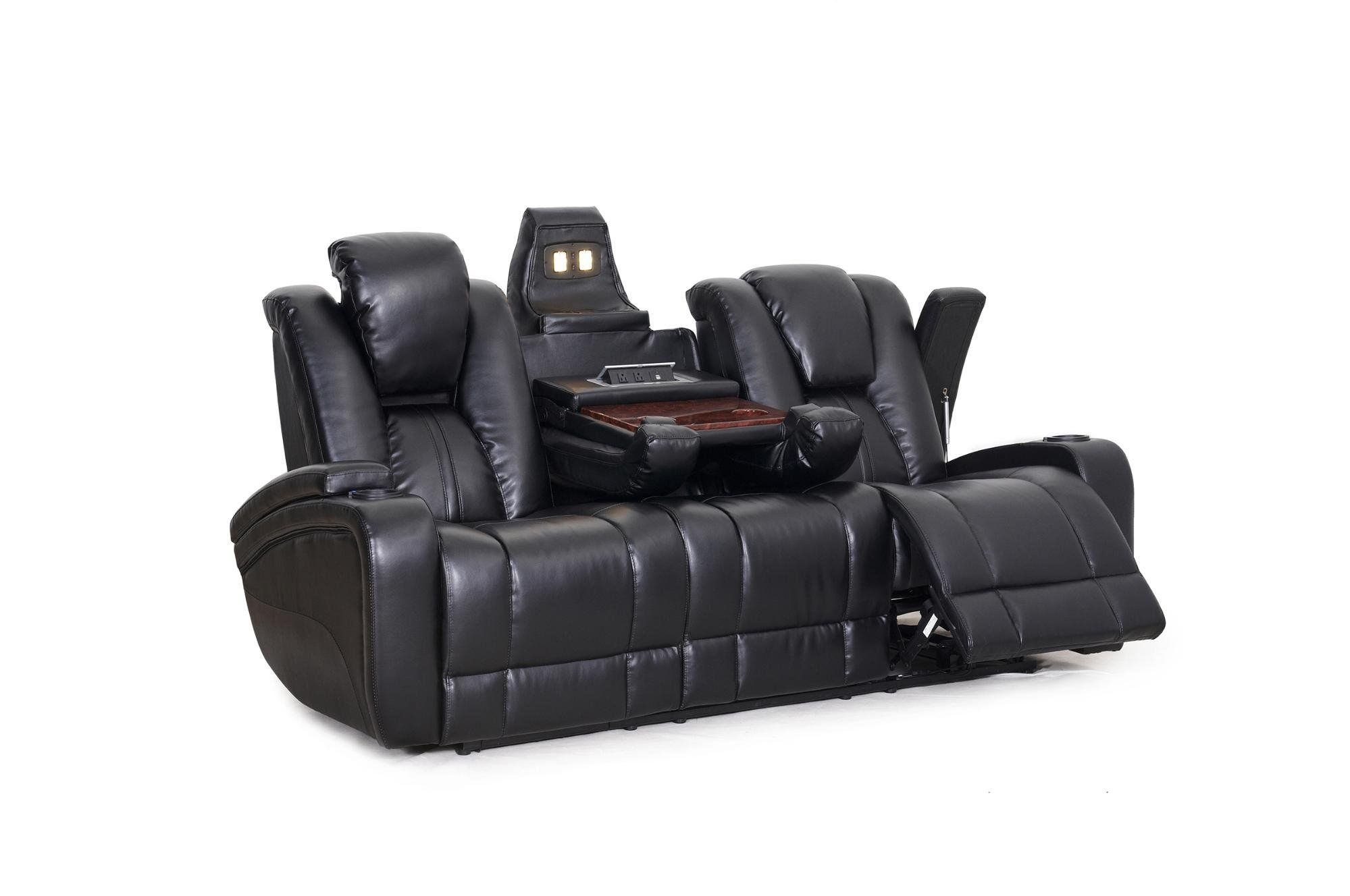 SeatCraft Transformer Reclining Sofa with Power and Drop Down Table, Black