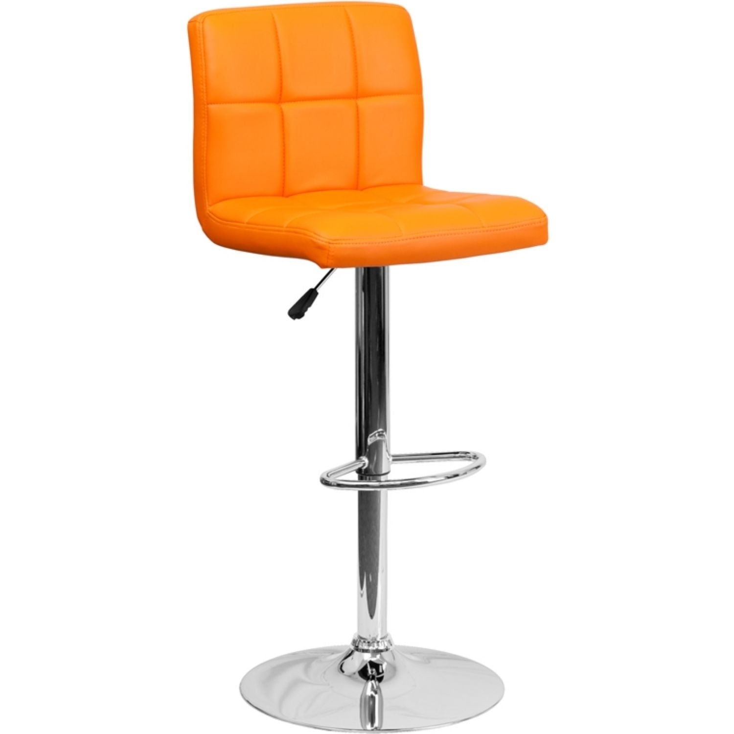 Flash Furniture Contemporary Orange Quilted Vinyl Adjustable Height Bar Stool with Arms and Chrome Base