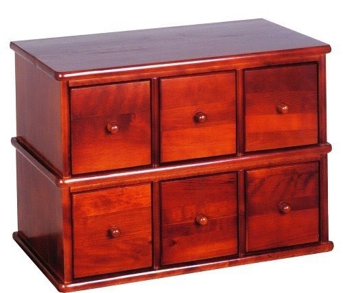 Leslie Dame Wood CD, DVD Storage Cabinet 6 Drawer Apothecary Style CD-150W Walnut