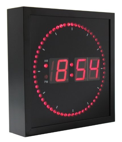 eHealthSource Big Digital LED Wall Clock with Circling LED second indicator - Square Shape / 10" Red LED
