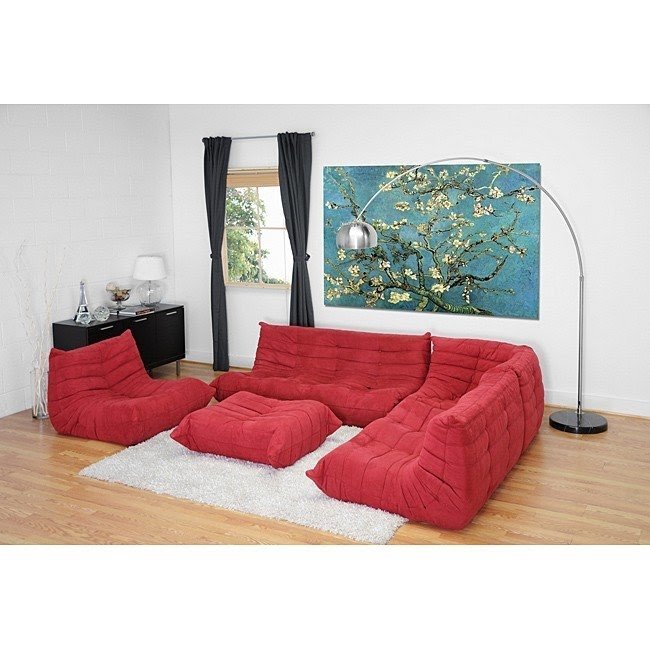 Julio red fabric sectional sofa ottoman set