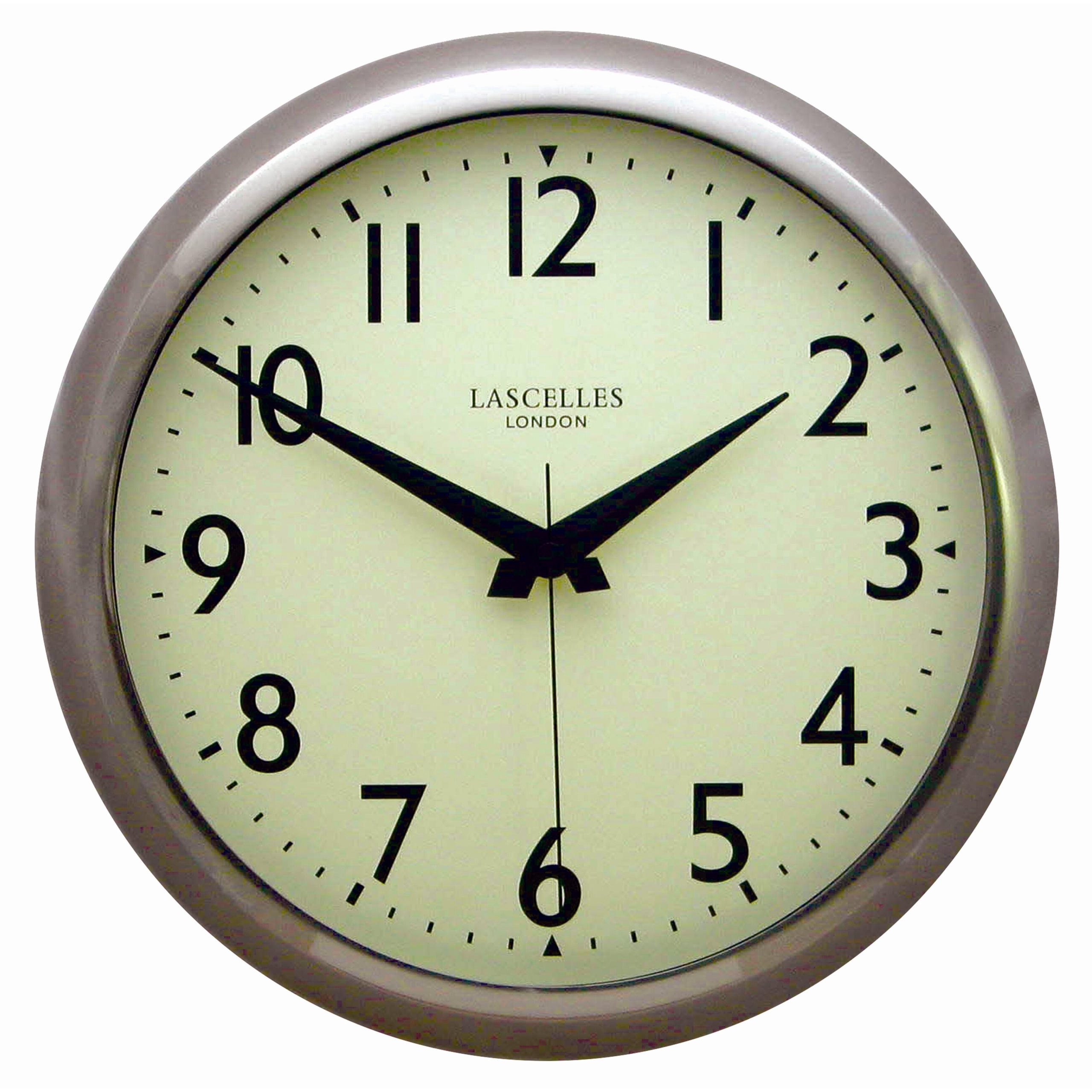 Roger Lascelles Retro Chrome Wall Clock, with Sweep Seconds Hand, 11.8-Inch