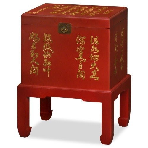 Chinese Calligraphy Trunk on Stand - Red