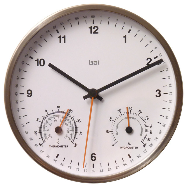 Bai Designer Weather Station Wall Clock, White