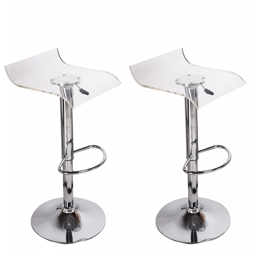 Adeco [CH0025] Transparent Hydraulic Lift Low Back Adjustable Barstool Chairs (Set of 2), Chrome Finish, Home Decor