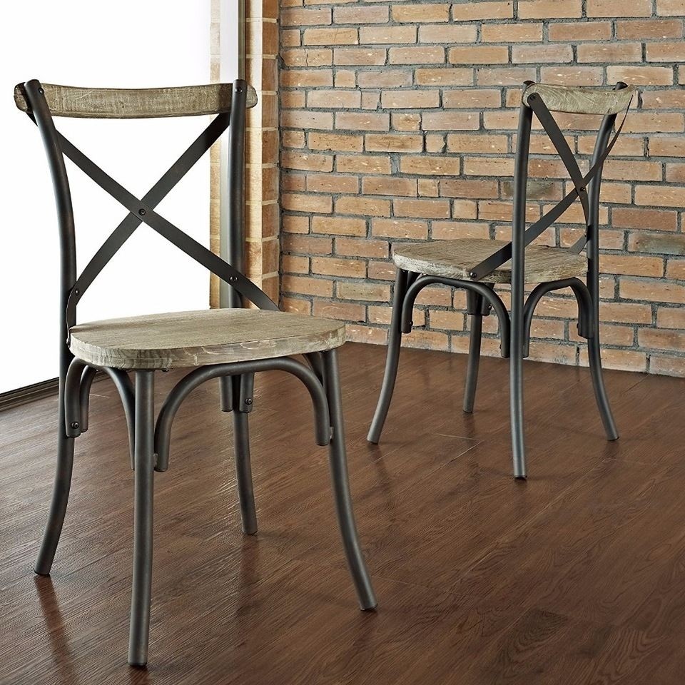 Industrial Reclaimed Solid Wood Dining Chairs, Set of 2