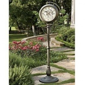 GARDEN METAL HANGING PLANT BASKET WALL MOUNTED CLOCK & THERMOMETER OUTDOOR  GCTC