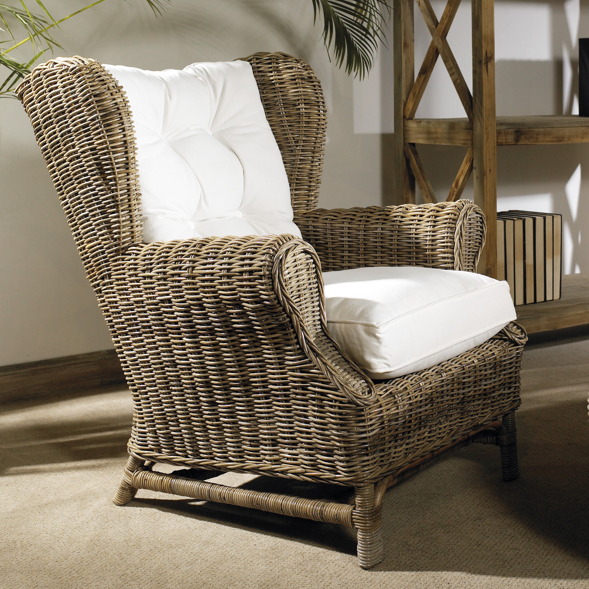 high back wicker wing chair