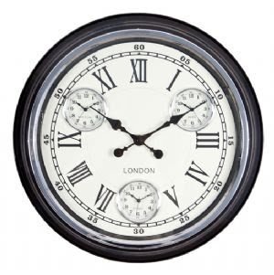 Retro black time zones wall clock with multi dials blair