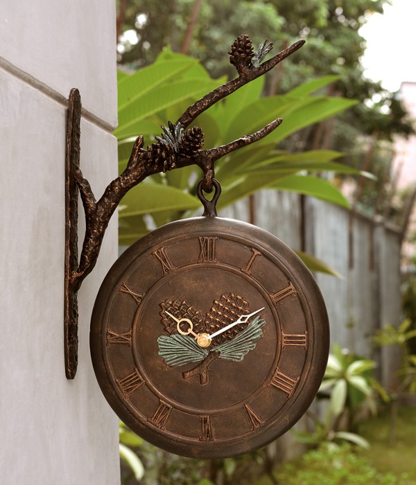 The playful patio pinecone outdoor wall clock thermometer