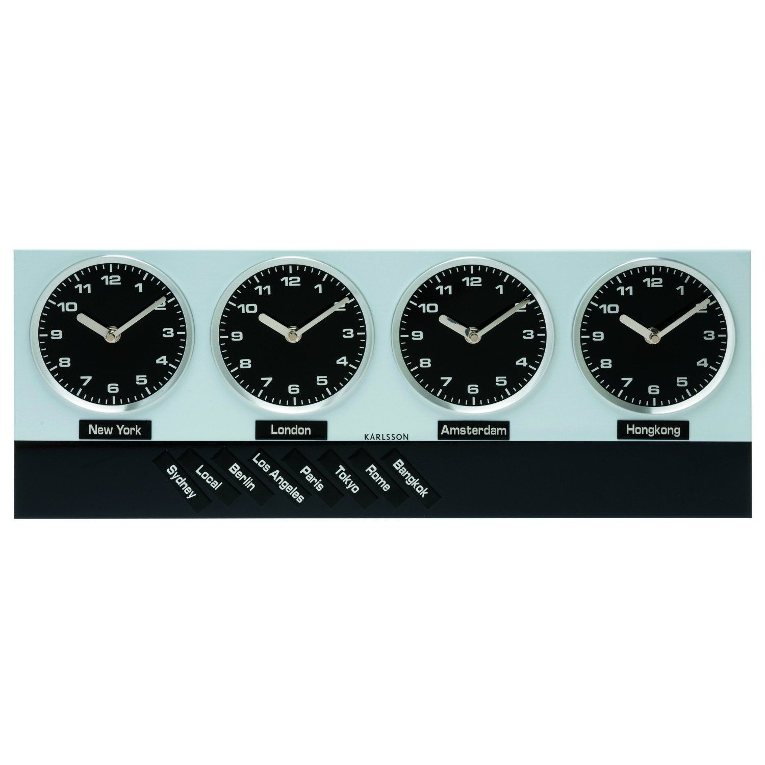 Time zone clocks. Modern wall round clock face, time zones day and