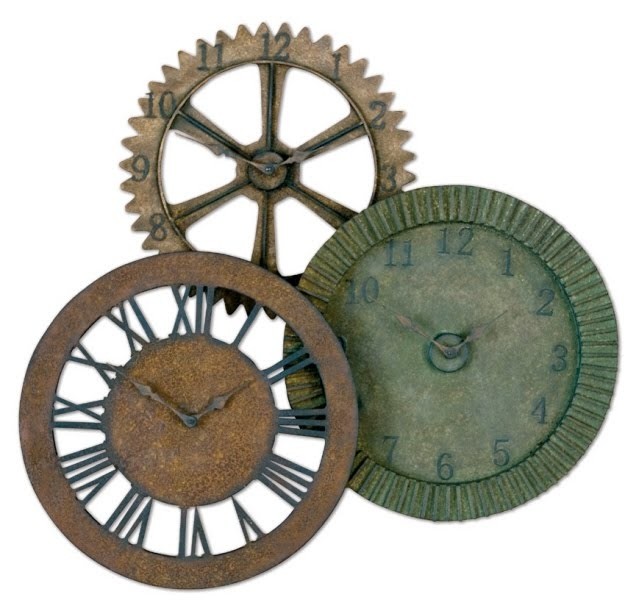 Uttermost Rusty Gears Metal Wall Clock In Red Brown And Sage Green Rust