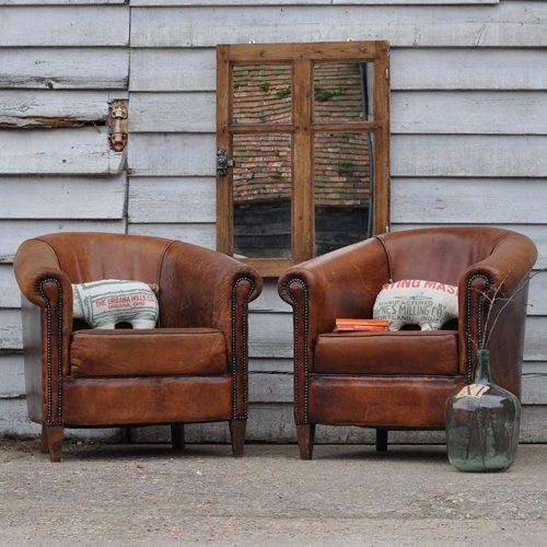 Empierre Brown Leather Club Chair & Ottoman Footstool Set w/ Nailhead  Accents - Modern - Living Room - Los Angeles - by GDFStudio