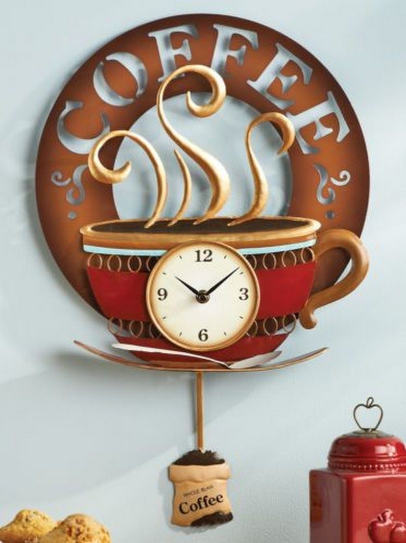 Vintage Wall Clock Coffee Cup Shaped Decorative Kitchen Wall Clocks