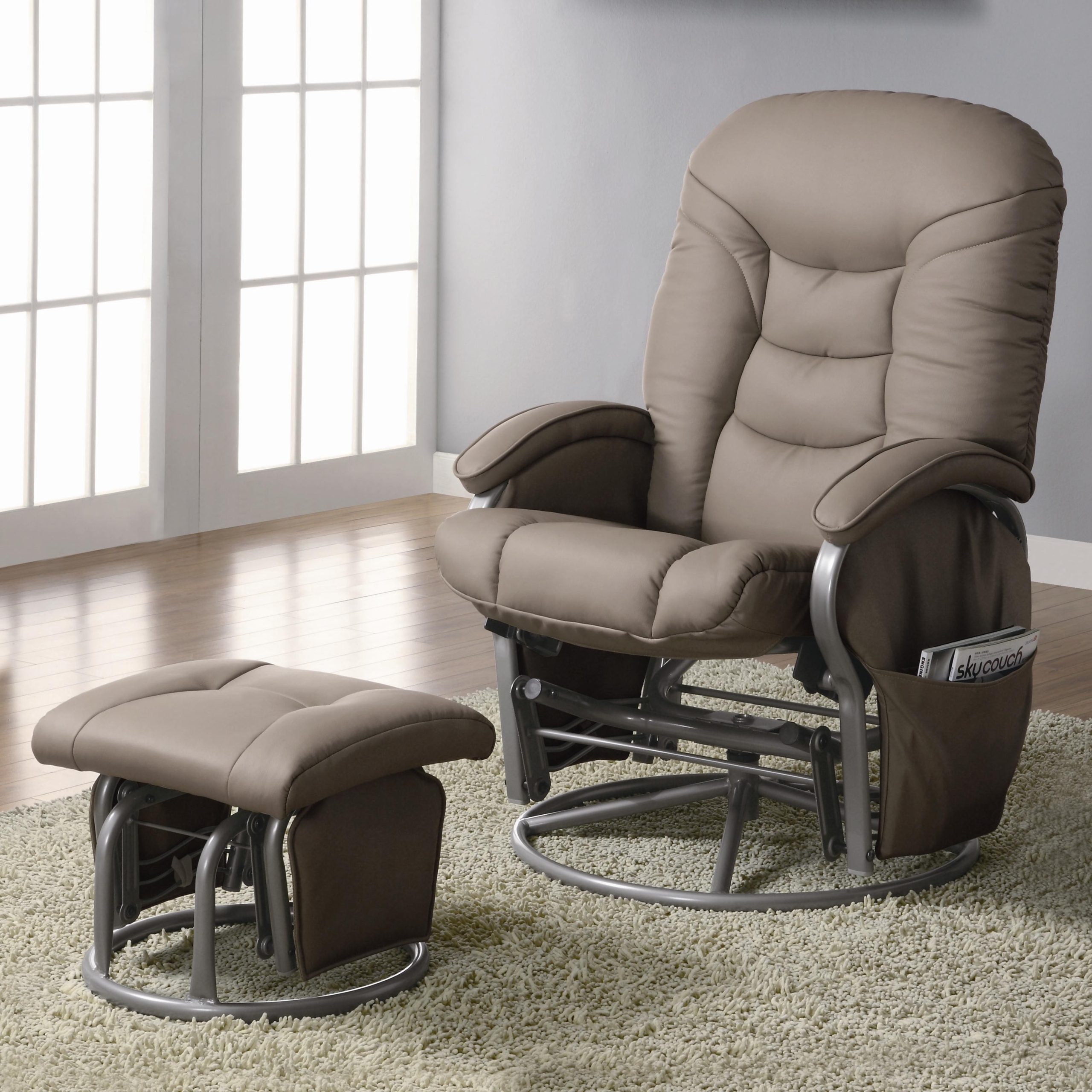 2PC Modern Swivel Rocking, Gliding Recliner Chair With Ottoman In Plush Leatherette. (Coaster Furniture 600228)