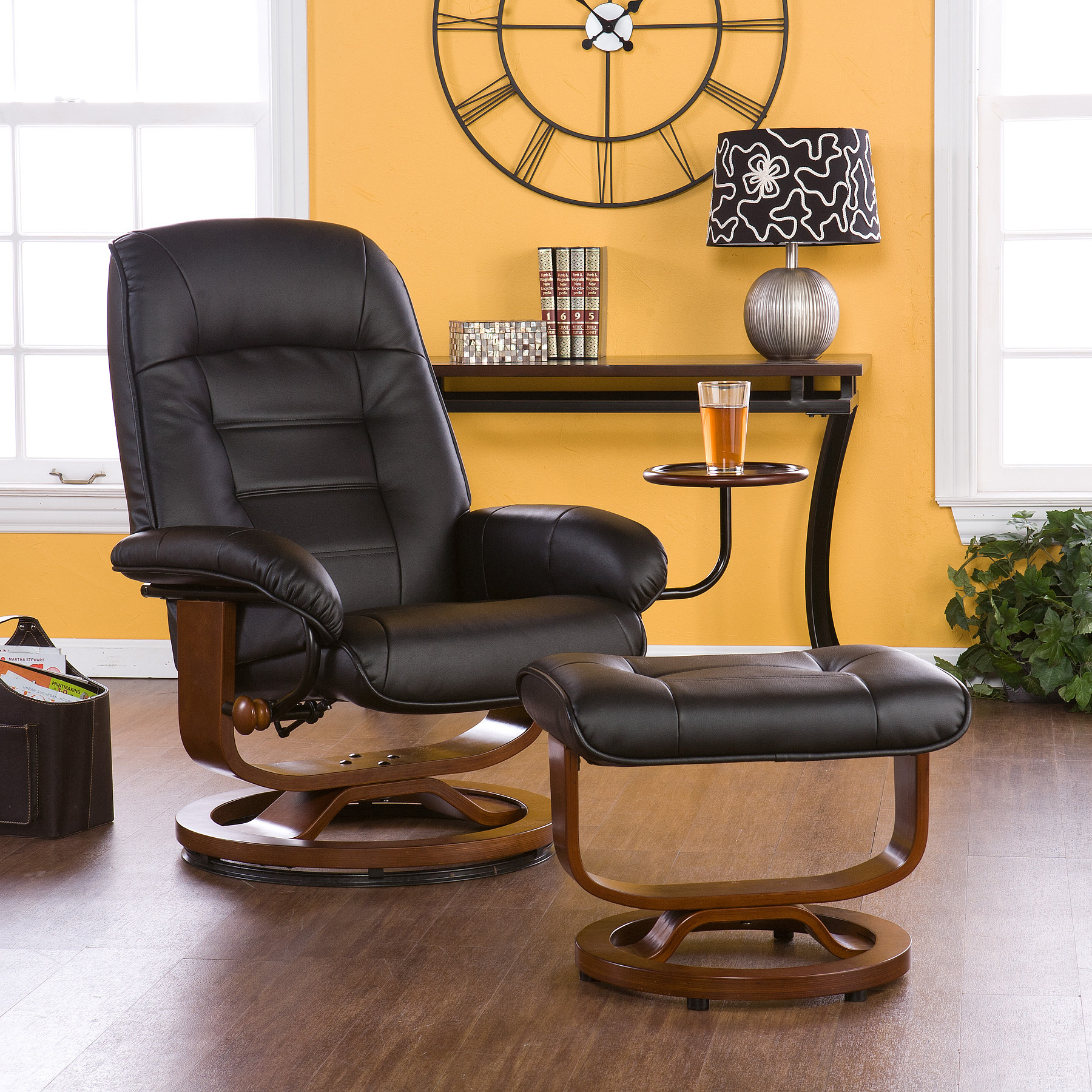 Adjustable Black Leather Recliner and Ottoman , Office Chair
