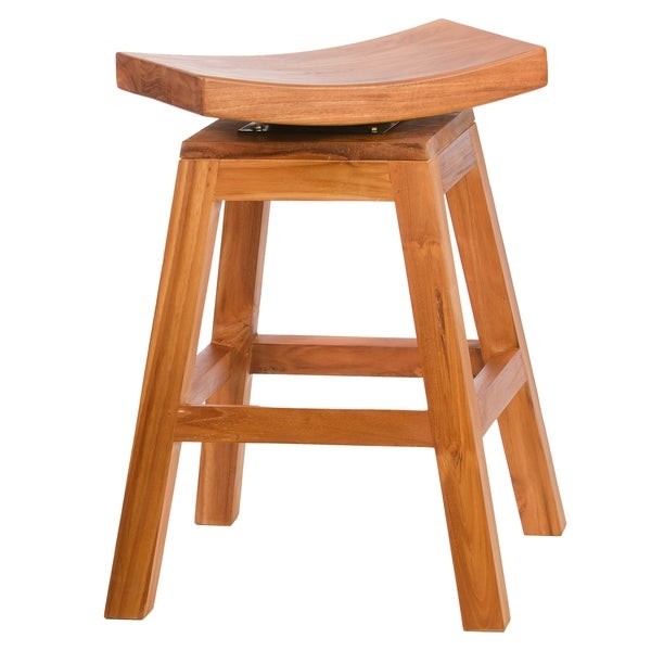 Bare Decor 24" Pagoda Counter Height Swivel Stool in Solid Teak Wood
