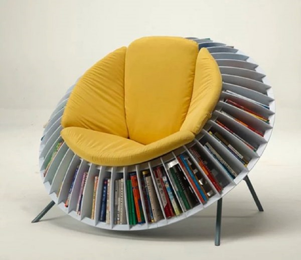 Bursting with originality sunflower chair with smart integrated bookcase