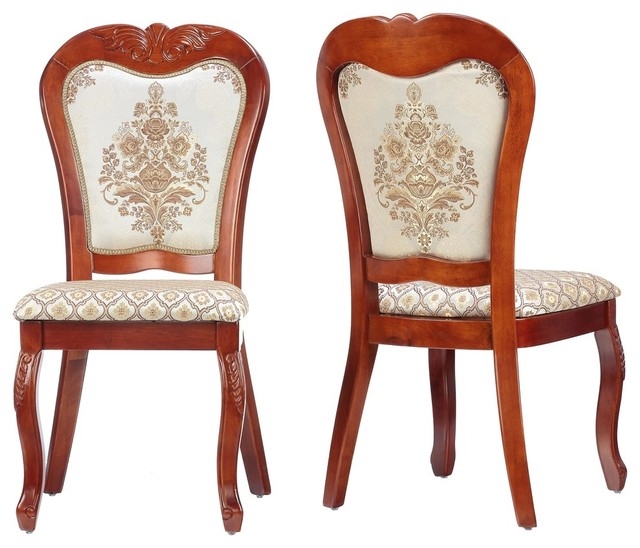 Cortesi Home Ella Queen Anne Dining Chair in White Gold Fabric (Set of 2)