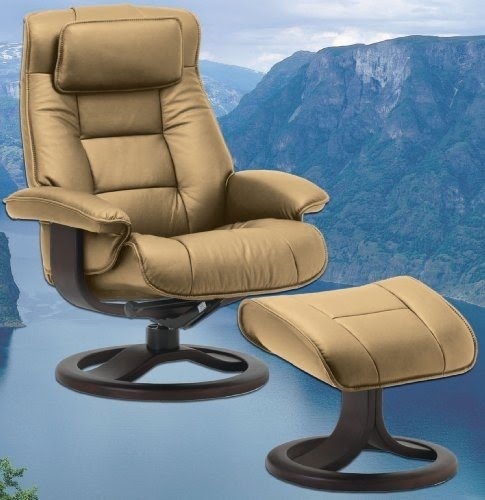 Fjords Mustang Leather Recliner and Ottoman - Norwegian Ergonomic Scandinavian Reclining Chair in Nordic Line Genuine Leather
