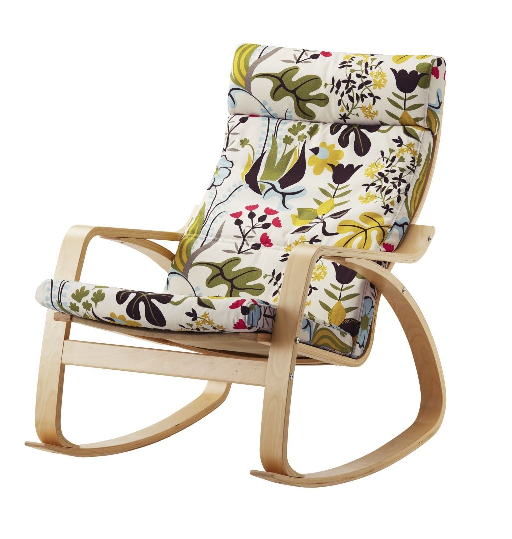 Ikea Poang Rocking Chair Birch Veneer with Blomstermala Floral Pattern Multicolor Cushion