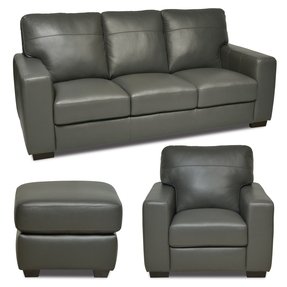 Italian Leather Gray Sofa Chair Ottoman Set ?s=pi
