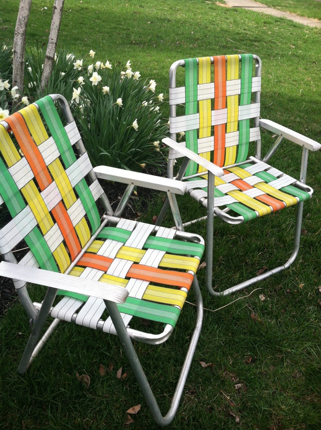 folding lawn chairs aluminum green webbing