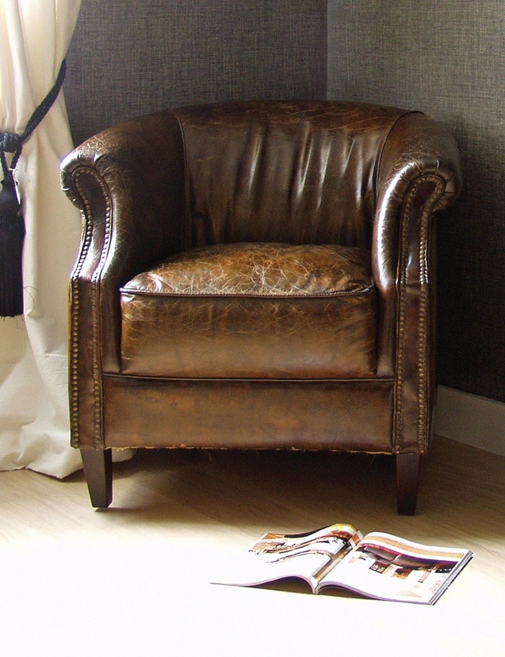 Empierre Brown Leather Club Chair & Ottoman Footstool Set w/ Nailhead  Accents - Modern - Living Room - Los Angeles - by GDFStudio