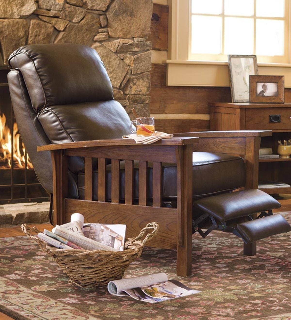 Bonded Leather Mission Recliner WIth Wood Frame