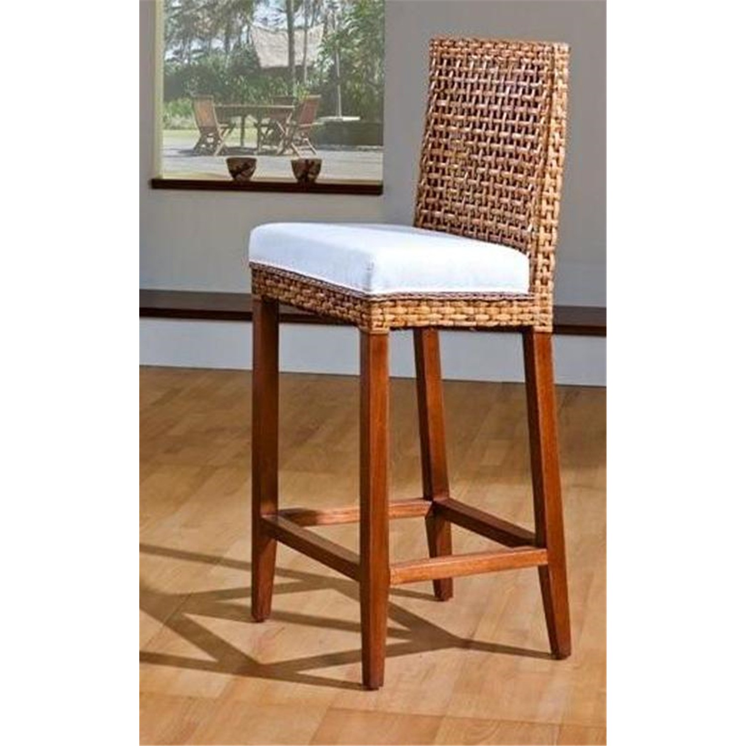 Cancun Palm Indoor Swivel Rattan 24" Counter Stool in TC Antique Finish Fabric: Patriot Blueberry