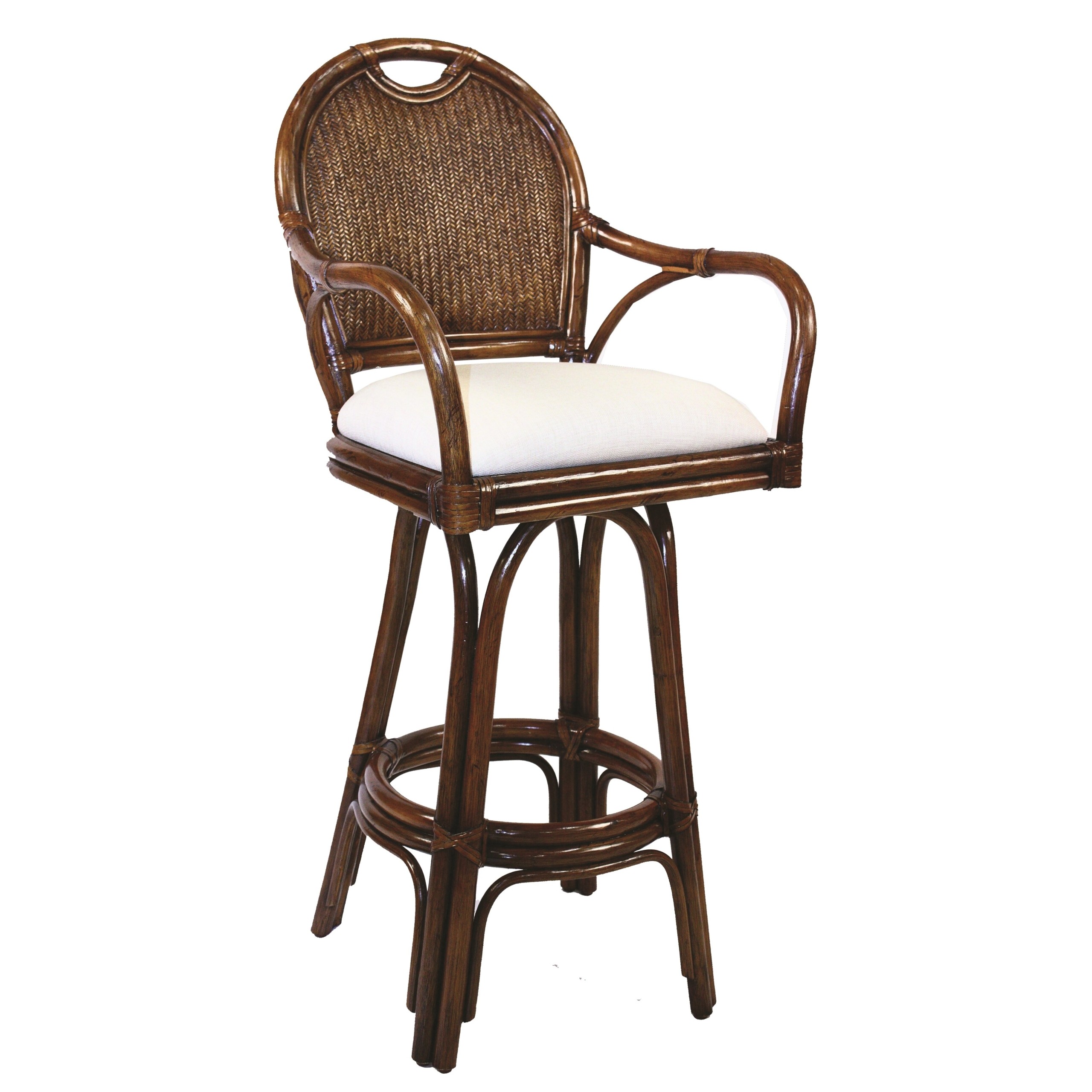 Hospitality Rattan Classic Indoor Swivel Rattan & Wicker 24 in. Counter Stool with Cushion - TC Antique