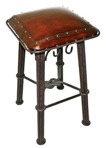 New World Trading Western Iron Barstool, Plain with Nail Heads, Antique Brown