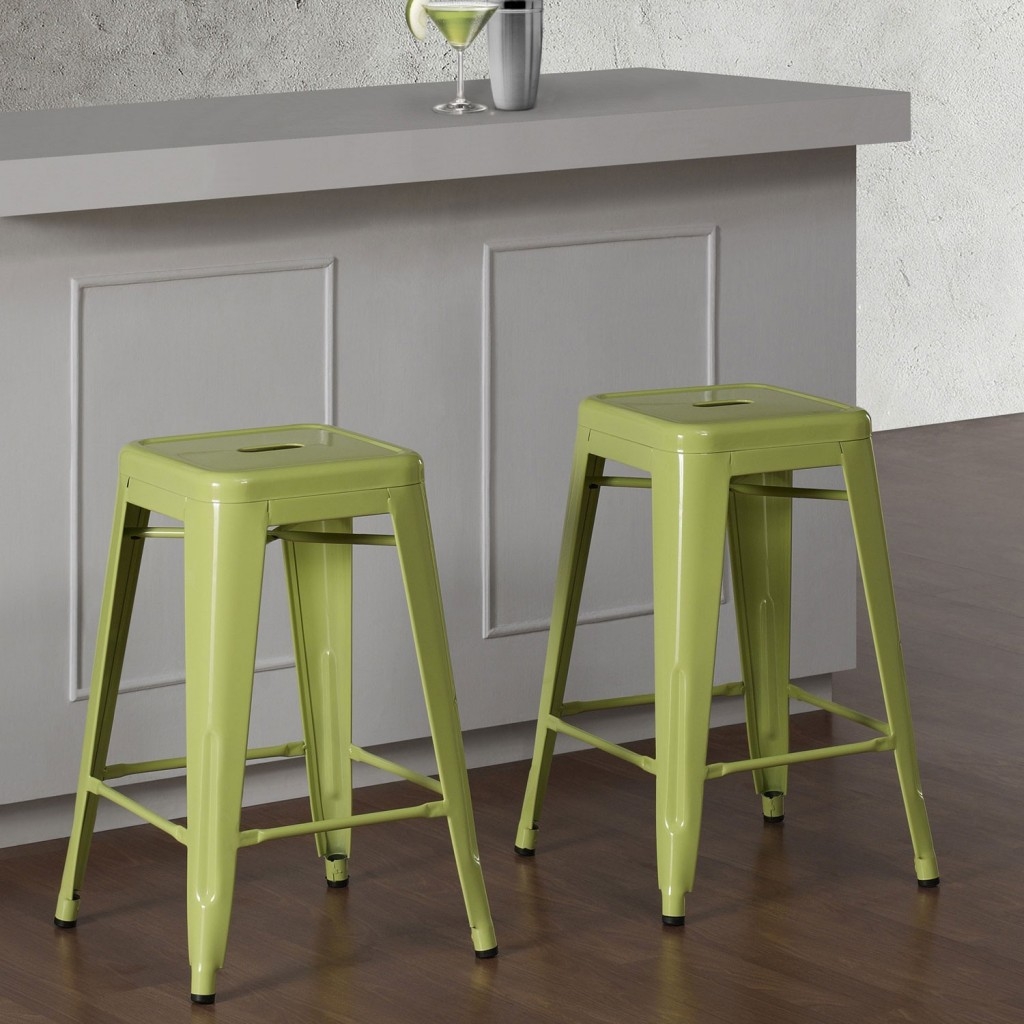 Tabouret 24-inch Limeade Metal Counter Stools 36700437 - 8739778 (Set of 2)