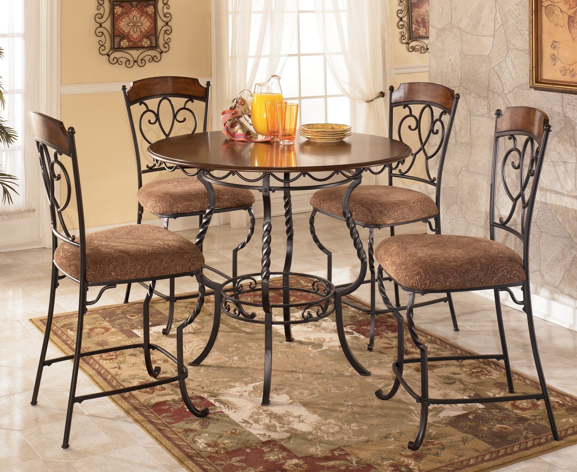 Traditional Dark Brown Nola Upholstered Counter Height Table Set