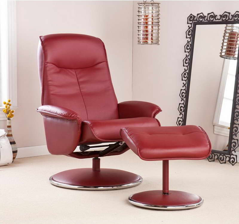 Bonded Leather Recliner and Ottoman Office Chair , Red
