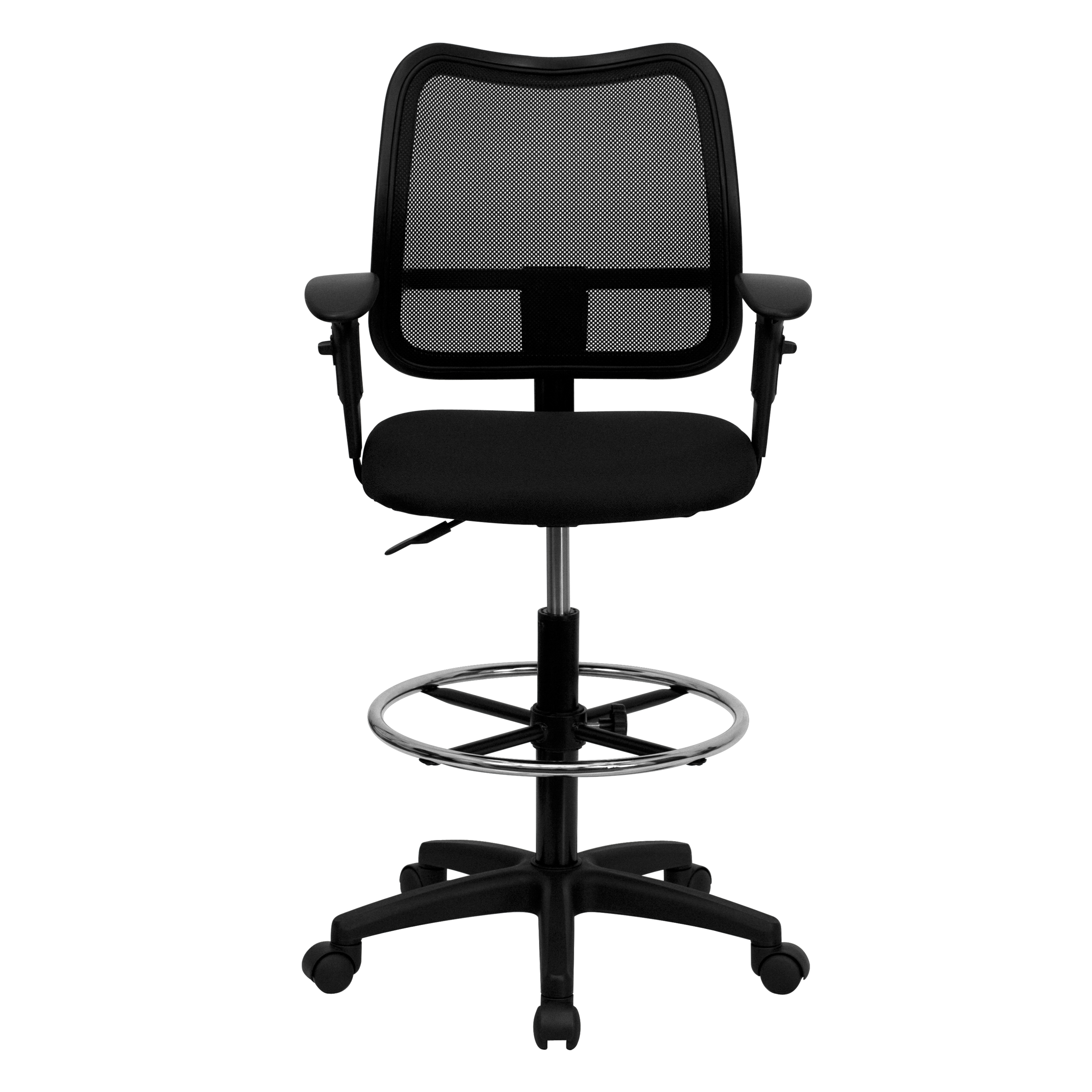 Flash Furniture WL-A277-GY-AD-GG Mid-Back Mesh Drafting Stool with Gray Fabric Seat/Arms