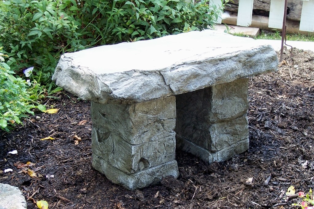"Garden Bench" Cast Stone Granite Rock Bench 3 Piece, Patio Furniture, Concrete Bench Hand Sculpted Rustice Garden Decor