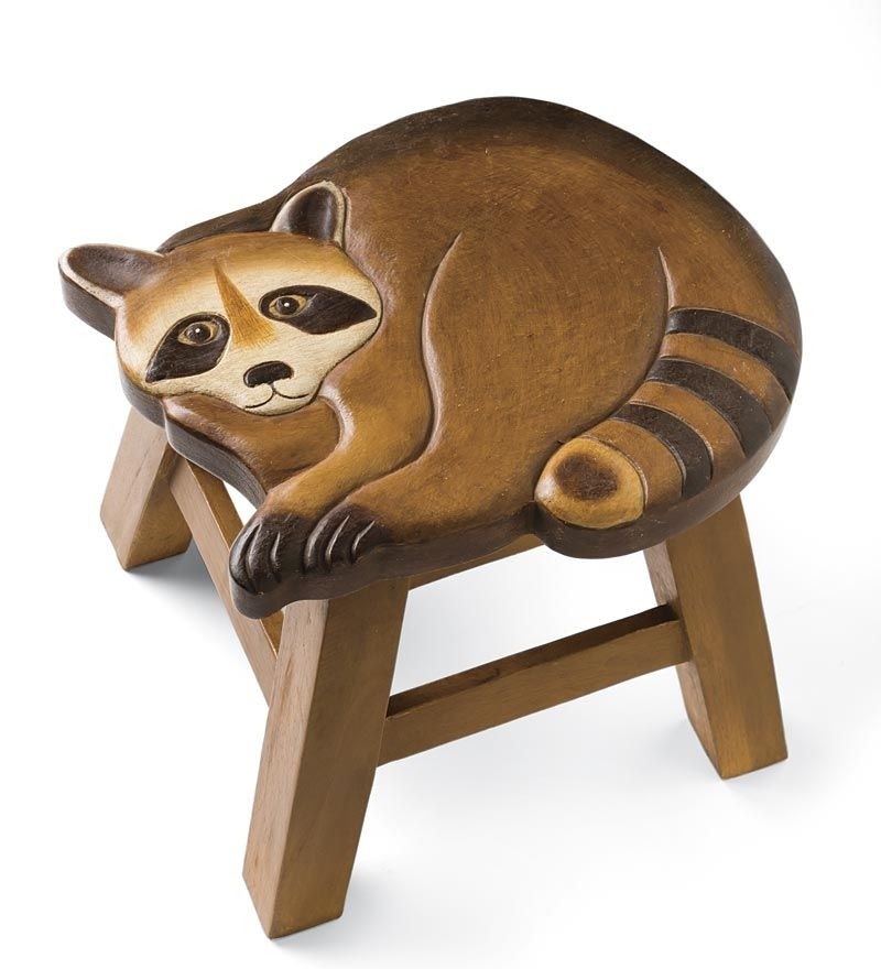 Hand Carved Wooden Stools, in Raccoon