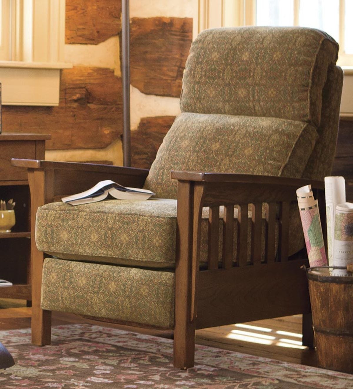 Mission Style Recliners Foter   Upholstered Mission Recliner With Wood Frame 