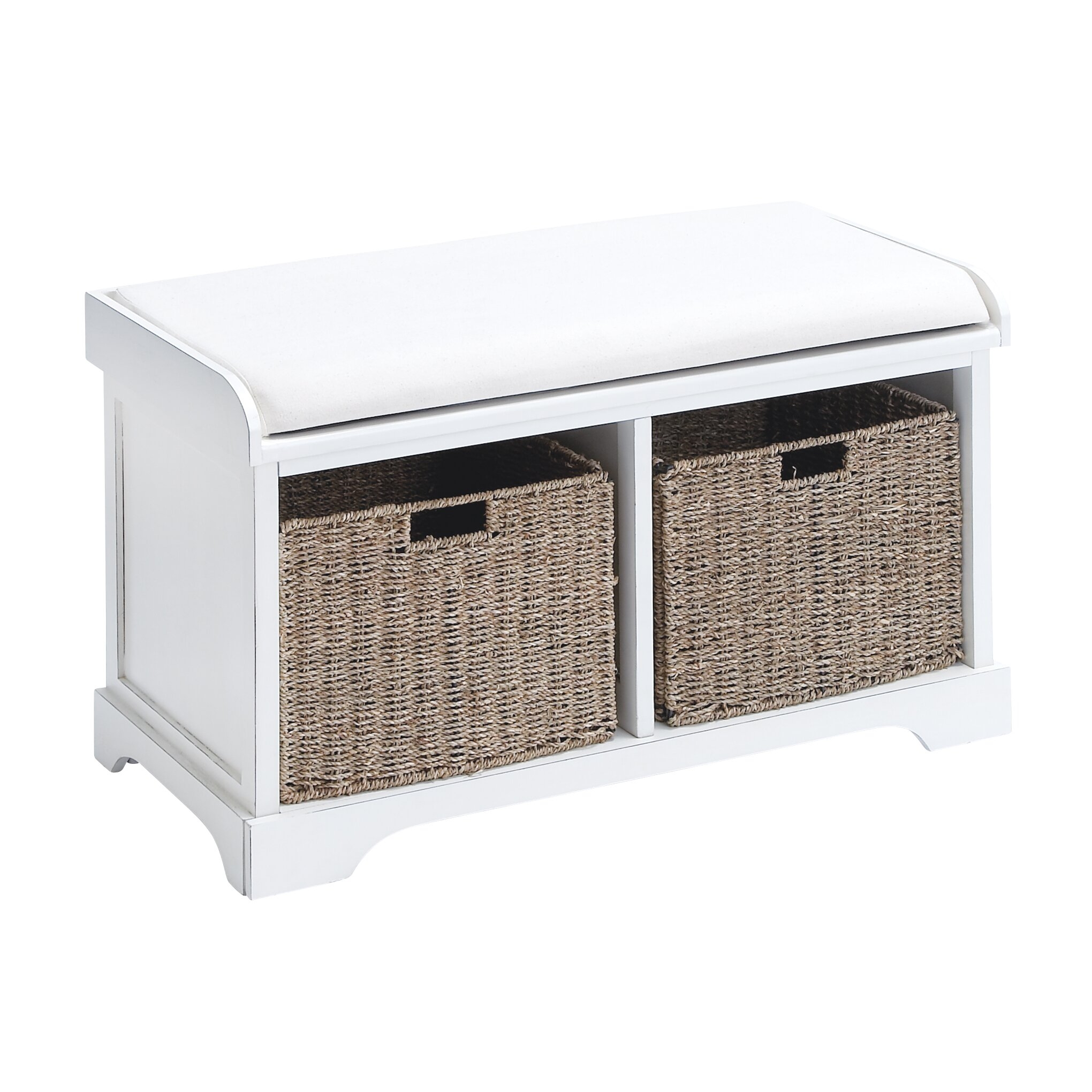 Woodland Import Wood Basket Bench with Huge Storage Capacity - White
