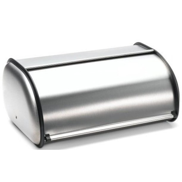 Brushed Stainless Steel Rolltop 2-Loaf Capacity Bread Box, 16.5" X 10" X 8"