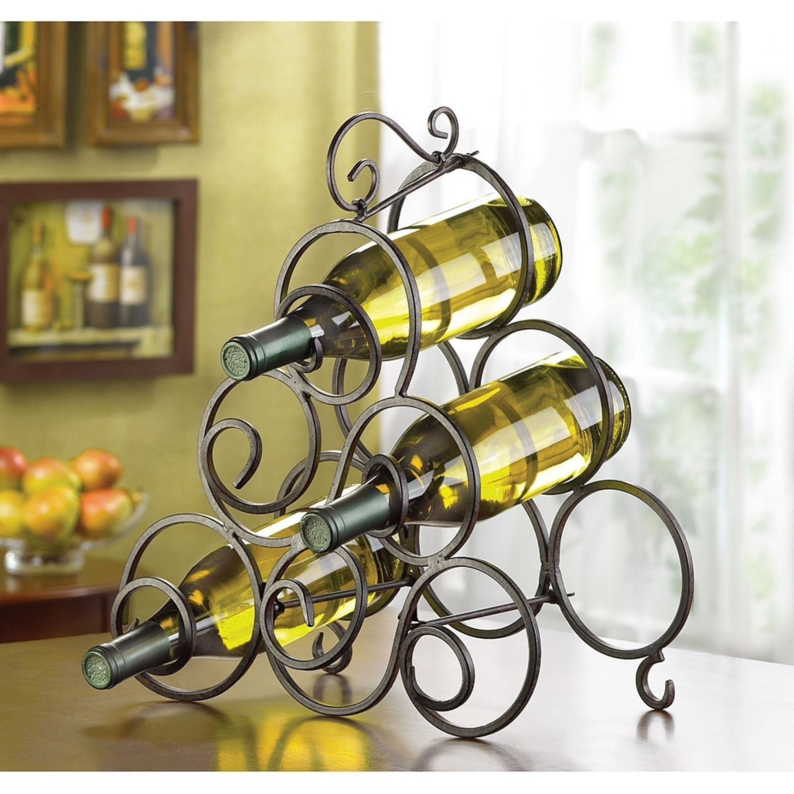 Gifts & Decor Wrought Iron Scrollwork Spiral Wine Bottle Rack Stand