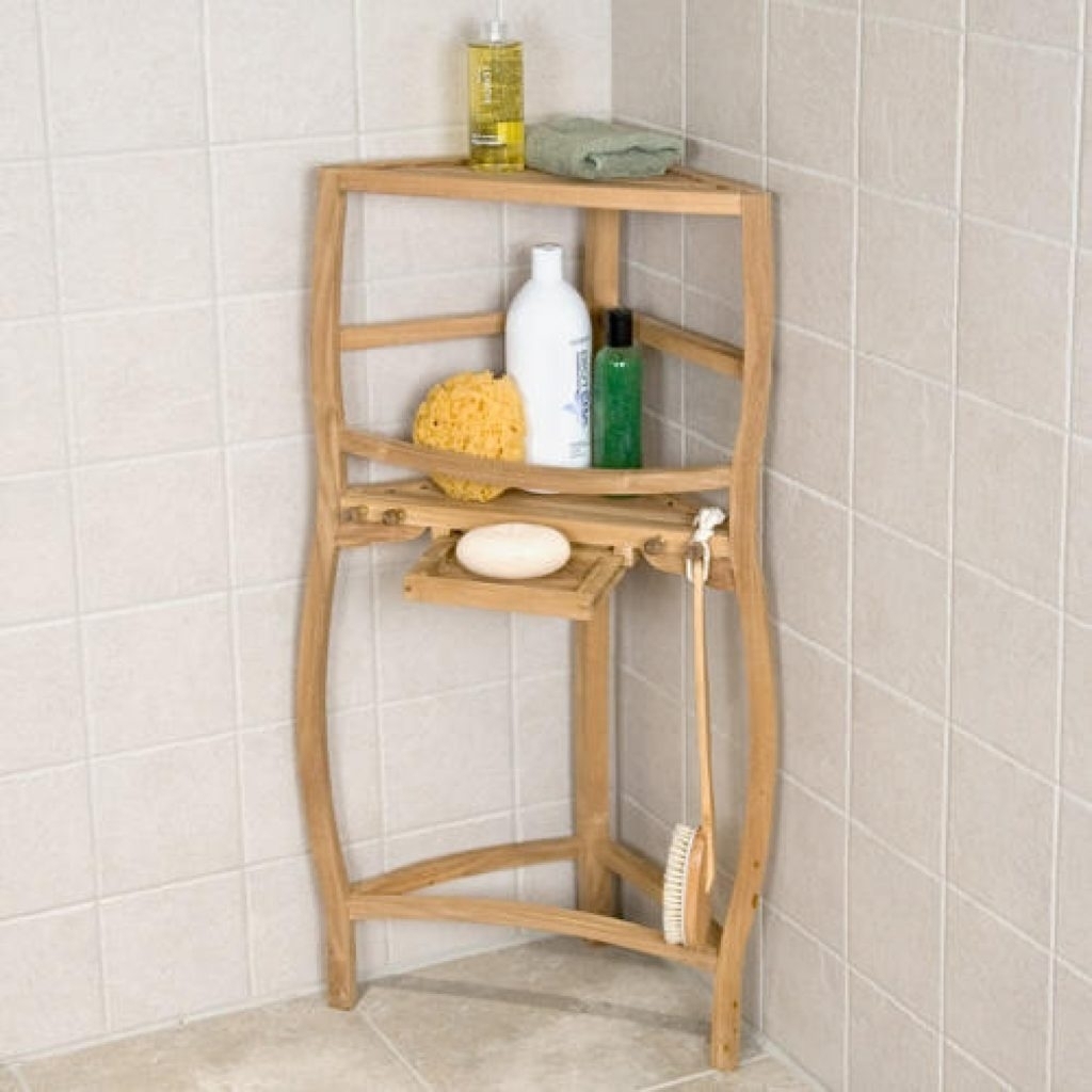 Freestanding Teak Curved Corner Shower Shelf with