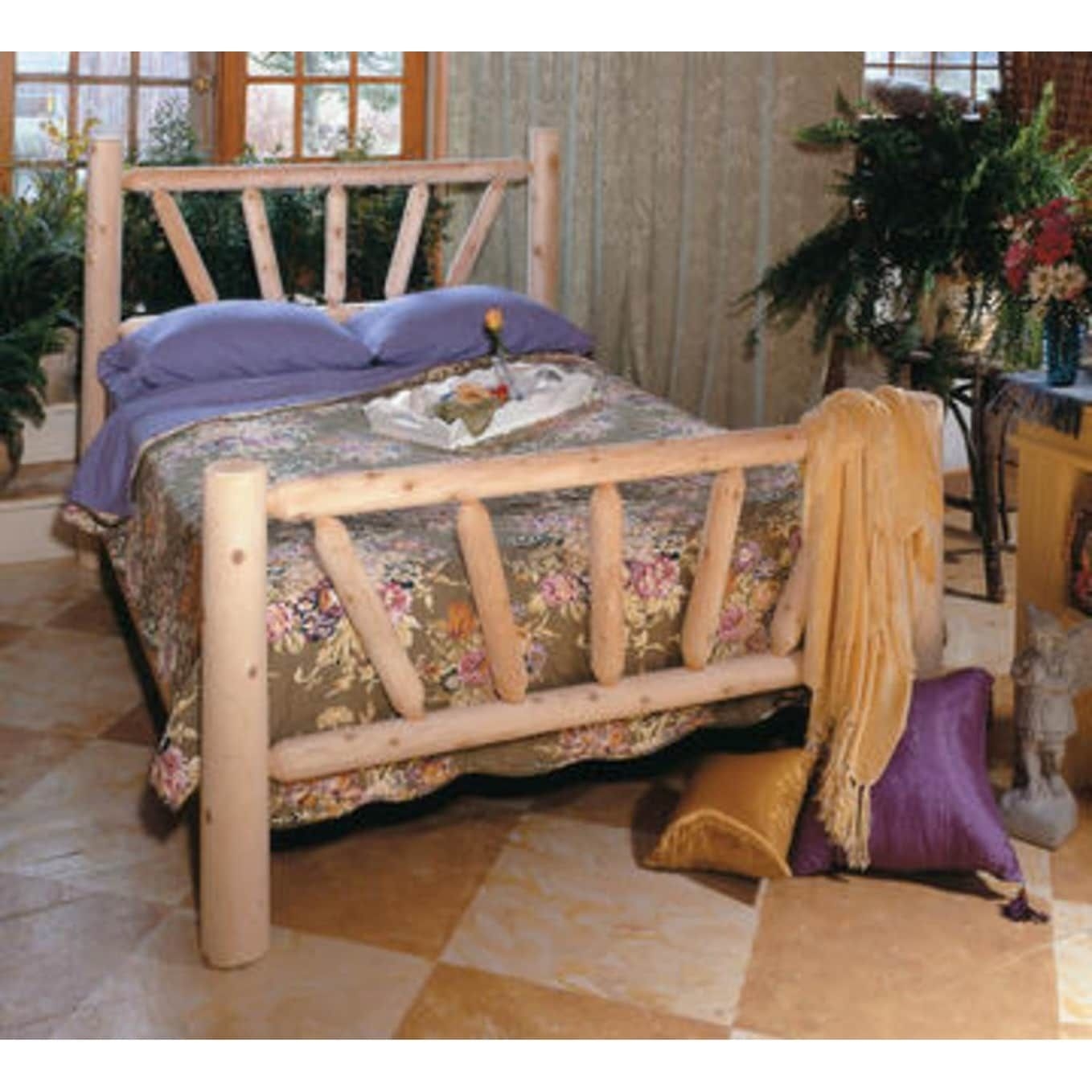 82" Handcrafted Cedar Log Style Wooden Sunrise Queen Bed Frame