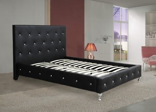 AC Pacific Upholstered Platform Bed Frame and Headboard, Eastern King, Black