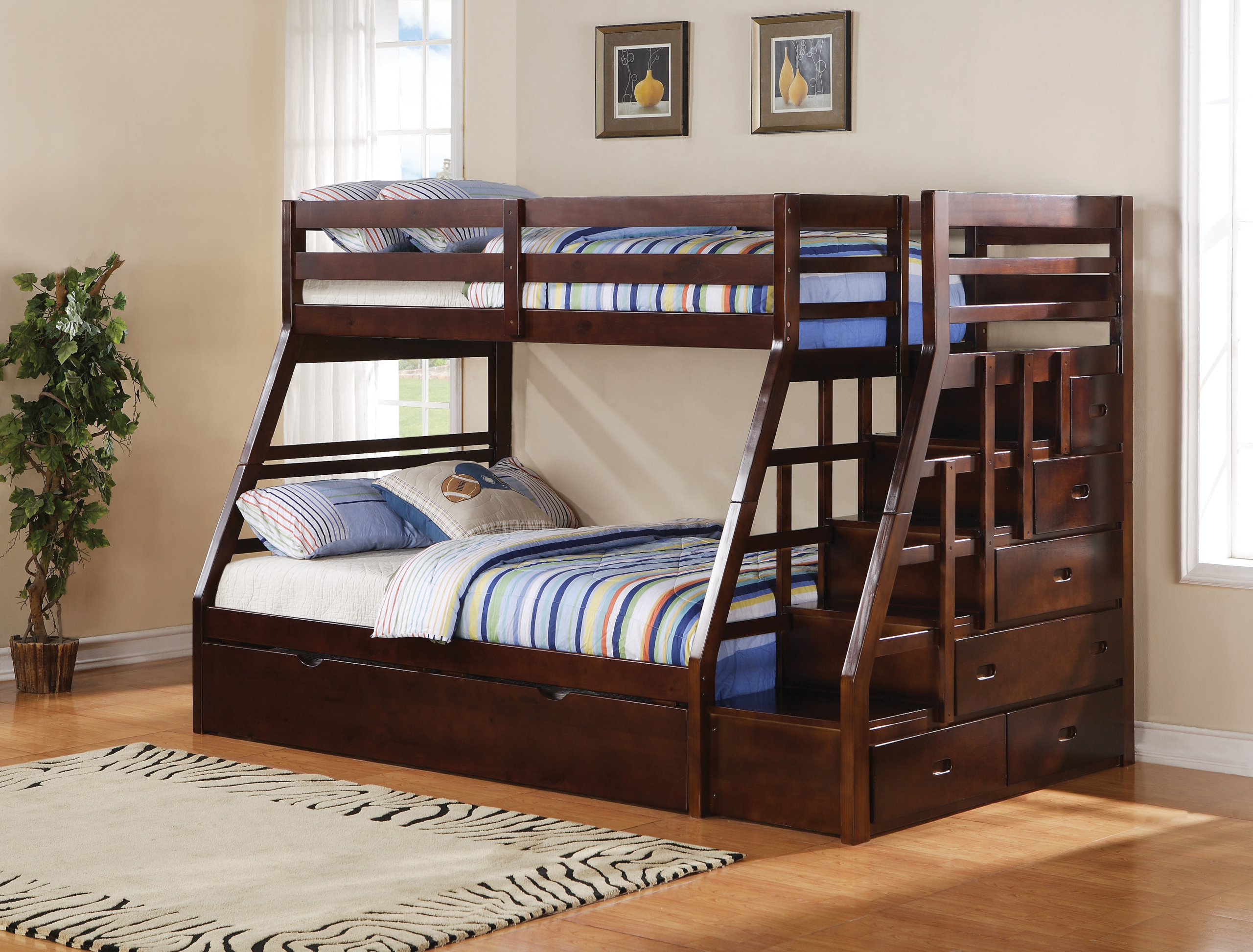 Acme 37015 Jason Twin/Full Bunk Bed with Storage Ladder and Trundle, Espresso Finish