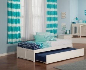 Atlantic Furniture Urban Concord Twin Size Bed with Flat Panel Foot Board and Trundle Bed, White Finish
