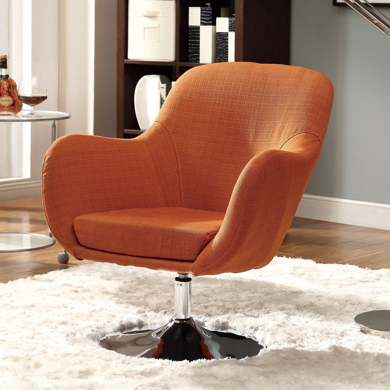 Coaster Home Furnishings 902148 Contemporary Swivel Chair with Chrome Base, Orange