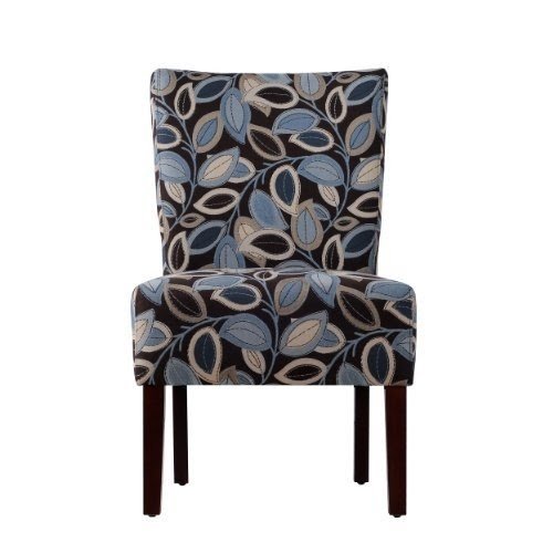 Handy Living 340C2-PTL52-047 Dunley Armless Chair, Blue And Brown Turning Leaves Earth Design, Pack of 2